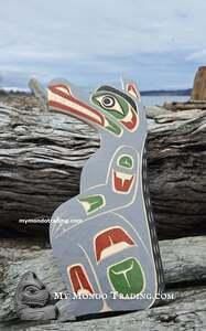 Gray Wolf, hand carved, hand painted by Indigenous artist Shane Flood Baker