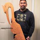 Large cedar Heron and Frog art carving by Bear (Doug) Horne