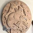 Superb quality, 36" cedar Killer Whale and Salmon, hand carved by Gerry Sheena (see Video)