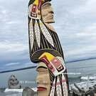 Chief and Wife with Eagle headdress panel, copper inlays, hand carved by Brad Joseph Jr. 