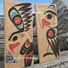 PAIR: Eagles on cedar, beautiful and deep carving lines by Bear (Doug) Horne