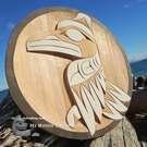 Circular red cedar, 30"x2" Spirit Raven, hand carved by Bear (Doug) Horne