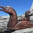 25" amazing Mother Loon carrying Baby Chick, Nootka art by Brian Bob
