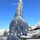 Leaping Orca, 28", inlaid, authentic hand carved Nootka art, Brian Bob 