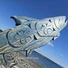 34" large Salmon with Eagle spirits, authentic, hand carved, Nootka artist Brian Bob