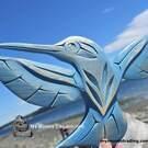 New design, Hummingbird, vibrant blue, hand carved by Brian Bob, Nootka