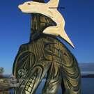 Mother Killer whale and white baby, true story, carved by Brian Bob