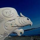 Snowy Owl with Mouse man and moon, by Nuu-chah-nulth artist Brian Bob