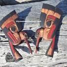 Pair of Hummingbirds, Lovebirds, stained cedar, hand carved by Charles George Sr. 