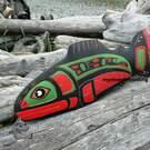 Salmon, cedar, hand carved by Dale Scow 
