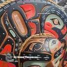 copper inlays, deep carving lines, signed, red cedar