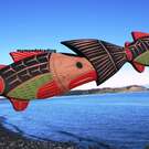Double Salmon, cedar wall art carvings by Neil Baker