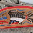 Beautiful oval red cedar Salmon wall art by Neil Baker