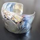 Sterling silver 1 1/2" wide Raven cuff bracelet by Norman Seaweed