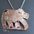 Incredible jewelry art, Grizzly Bear, silver on copper pendant by Paddy Seaweed