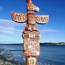 Thunderbird Cross, inlaid hand carved art, by Silas Coon