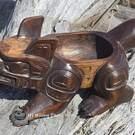 New arrival in our native art Gallery, Authentic Indigenous hand carved wooden Wolf Bowl, Native American art from the Pacific Northwest Coast Canada