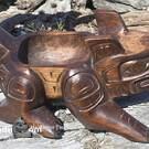New arrival in our native art Gallery, Authentic Indigenous hand carved wooden Wolf Bowl, Native American art from the Pacific Northwest Coast Canada